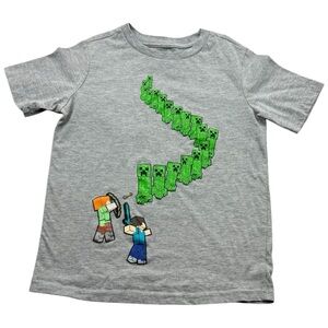 Minecraft Creeper Graphic Tee Kids Size S 6/7 Gray Mojang Official
